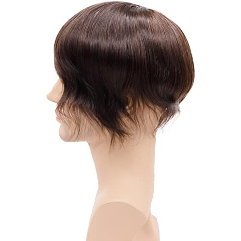 Fine Mono Human Hair Mens Toupee Hairpiece Poly Skin Around Hair System NPU Monofilament Wig Hair Toupees for Men 6X8 INCH #4 Medium Brown Color