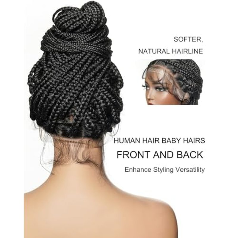 36" Knotless Large Box Braided Wig for Black Women ? 47 Strands, 360¡Æ Swiss HD Full Lace, Human Baby Hair, Lightweight Synthetic Braids