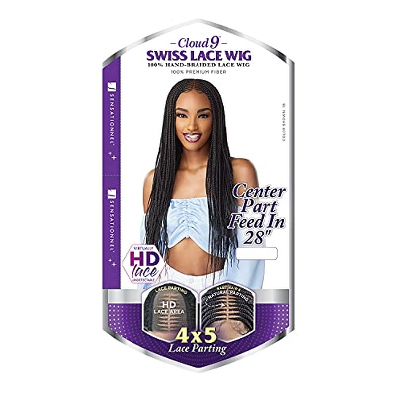Sensationnel Cloud9 4X5 Braided Wig - Center Part Feed In 28 Inch Hand Tied Swiss Lace Braided Wig With Large Parting Area (T1B/BG)
