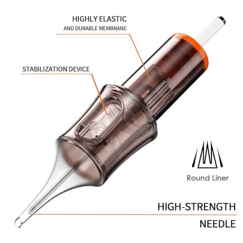 A-minusone 20 Pcs 1207RL Standard Disposable Tattoo Needle Cartridges - 20 Pack of Round Liner Needles with Membrane Safety Cartridges for Tattoo Artists