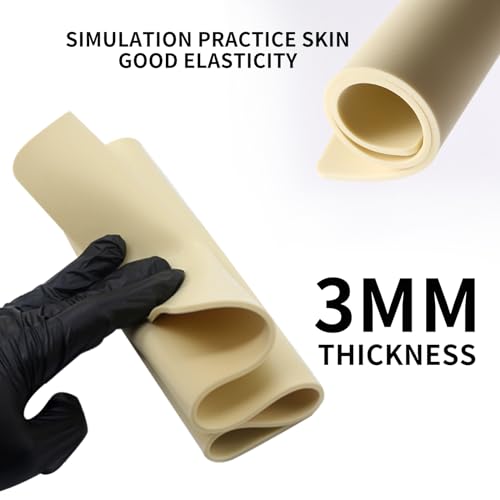 0.0098 inch Tattoo Practice Skin, 3 Pcs 11.81 * 7.87inch Thick Silicone Fake Skin Blank Double Sides Soft Skin, Tattooing Microblading Eyebrow Lip Practice Sheet for Beginners and Artists