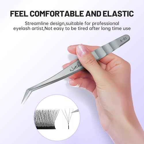 Natuhana High Precision Lash Tweezers for Individual and Volume Eyelash Extensions Premium Stainless Steel Curved Fiber Tip Professional Isolation Tweezer