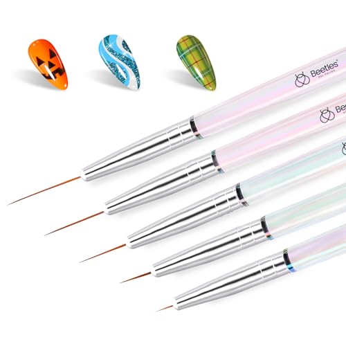 Beetles Nail Art Pens Brushes, 5pcs Nail Art Liner Brushes Set Painting Nail Dotting Drawing Tool for Long Lines, Details, Fine Drawing Sizes 7/11/15/20/25mm Gift for Women