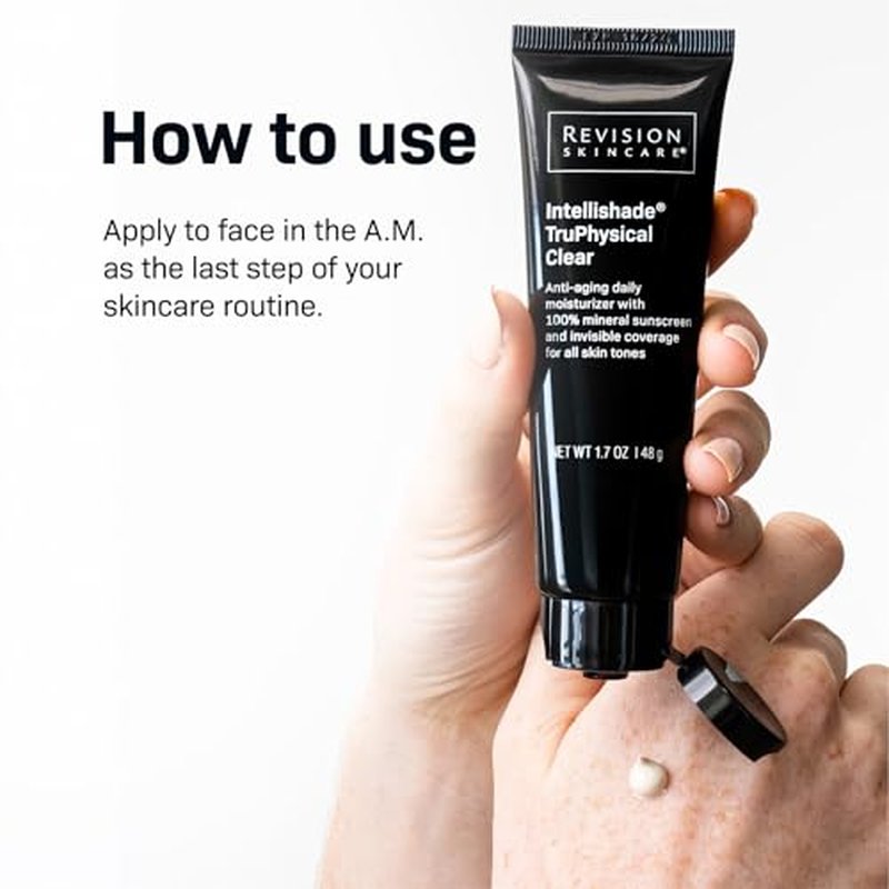 Revision Skincare Intellishade¢ç TruPhysical Clear SPF 50, 100% Mineral Face Sunscreen, Oil-Free Anti-Aging Moisturizer with SPF and Vitamin C, Invisible Sunscreen for Sensitive Skin, 1.7 oz