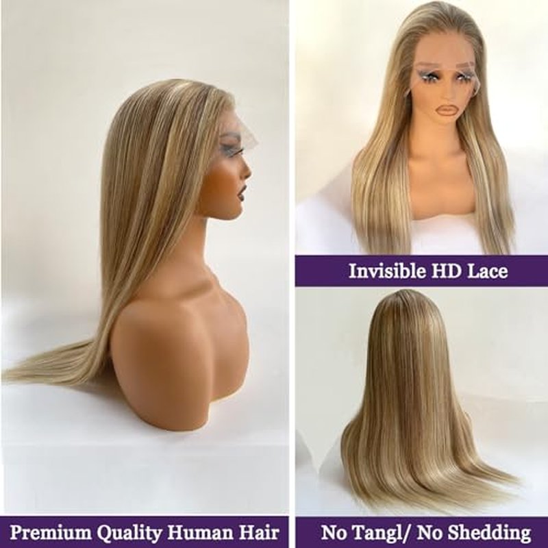 Ubetta Highlight Ash Blonde Wig Human Hair 13x4 HD Balayage Wigs Human Hair 180% Density Ash Brown to Ash Blonde Highlights Lace Front Wigs Human Hair Pre Plucked 20 Inch Human Hair Lace Front Wig
