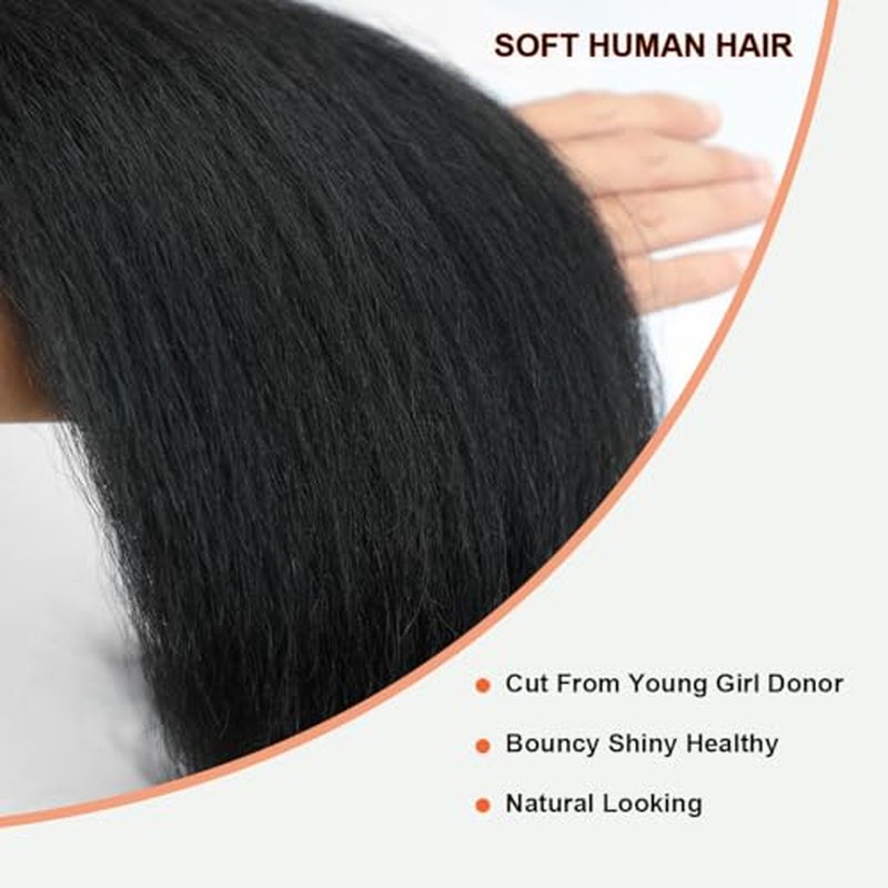 Yaki Straight Bundles Kinky Straight Bundles Human Hair 22 Inch 12A 100% Unprocessed Brazilian Virgin Human Hair Bundles for Black Women Natural Black Raw Remy Hair Extension 1 Bundle