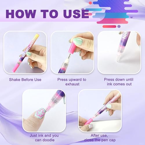 12 Color Nail Art Pens, 0.5 MM Nail Polish Pens Set Drawing Painting Point Liner Acrylic Painted Pen Kit, Waterproof and Quick-drying Nail for DIY Nails Art Design Manicure Tools