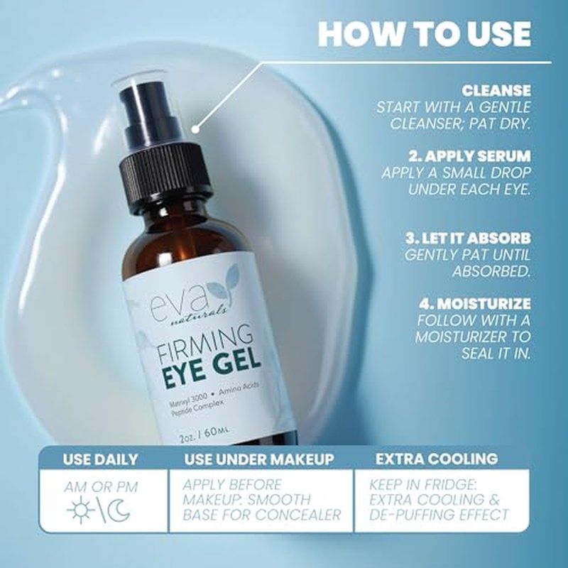 Eva Naturals Eye Gel for Dark Circles, Bags & Puffiness ? Anti-Aging Serum with Peptides, Hyaluronic Acid & Botanicals ? Firming Under Eye Treatment for Wrinkles, Fine Lines & Tired Skin ? 2 oz