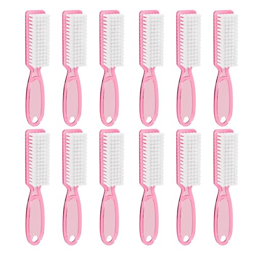 12 Pcs Handle Grip Cleaning Brushes, Hand Fingernail Nail Scrub Manicure Brush Pedicure Brush, Use for Toe and Nails Cleaning (Clear Pink)