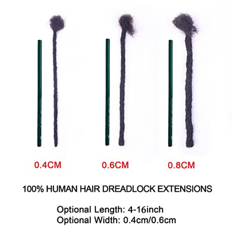 0.6cm Width 4 Inch 100 Strands 100% Human Hair Loc Extensions, Full Handmade Dreadlock Extensions for Men Women Kids Can Be Dyed and Bleached with Needle and Comb Unprocessed Natural Black