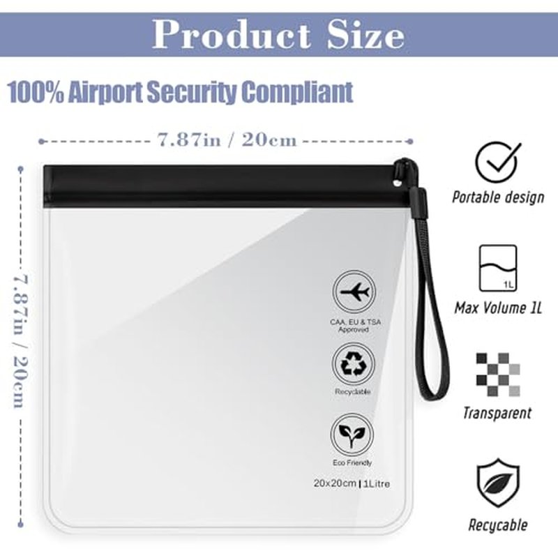 4Pcs Reusable TSA Approved Security Clear Toiletry Bag-Quart Size Travel Bag Tsa Approved for EU UK & US Carry-on Regulations Security Travel Bags for Liquids, Leakproof Travel Accessories