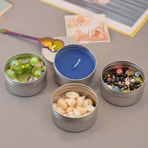 3 oz Tins with Lids, 40 Pack Aluminum Jars 3 oz Tin Salve Tins Refillable Containers With Screw Top and Labels for Salve,Candle,Spices or Balms(Silver)