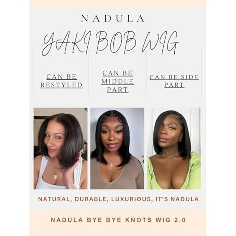 Nadula Bye Bye Knots Yaki Straight Bob Glueless Wig Pre Cut/Plucked/Bleached 7x5 Lace Front Wigs Human Hair Invisible Knots Pre Everything 3S Ready to Go Short Yaki Bob Wigs 150% Density 10inch