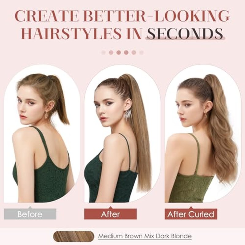 Human Hair Claw Clip Ponytail, Claw Clip Human Hair Ponytail,Effortless Application with Secure Hold,Style in Seconds,Quick Styling Solutions for Busy Lives 18"/113g Medium Brown Mix Dark Blonde