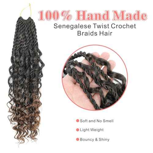 Senegalese Twist Crochet Hair - 8 Packs Boho Island Twist Crochet Hair with Curly Ends 16 Inch Pre Looped Goddess Crochet Twist Hair Extensions for Black Women (16 Inch(8 Packs), 1B/30)
