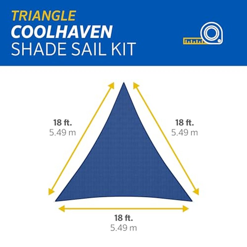 Coolaroo Coolhaven Shade Sail Kit - 95% UV Block Breathable Outdoor Sun Shade with Stainless Steel Hardware for Patio, Deck, Garden, or Pool, 18 ft Triangle, Sapphire