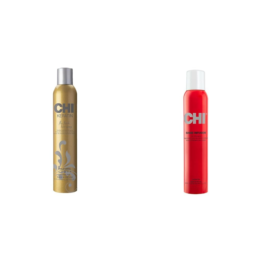 CHI Keratin Hair Spray & Shine Infusion Anti-Frizz Spray Bundle - 10 oz & 5.3 oz