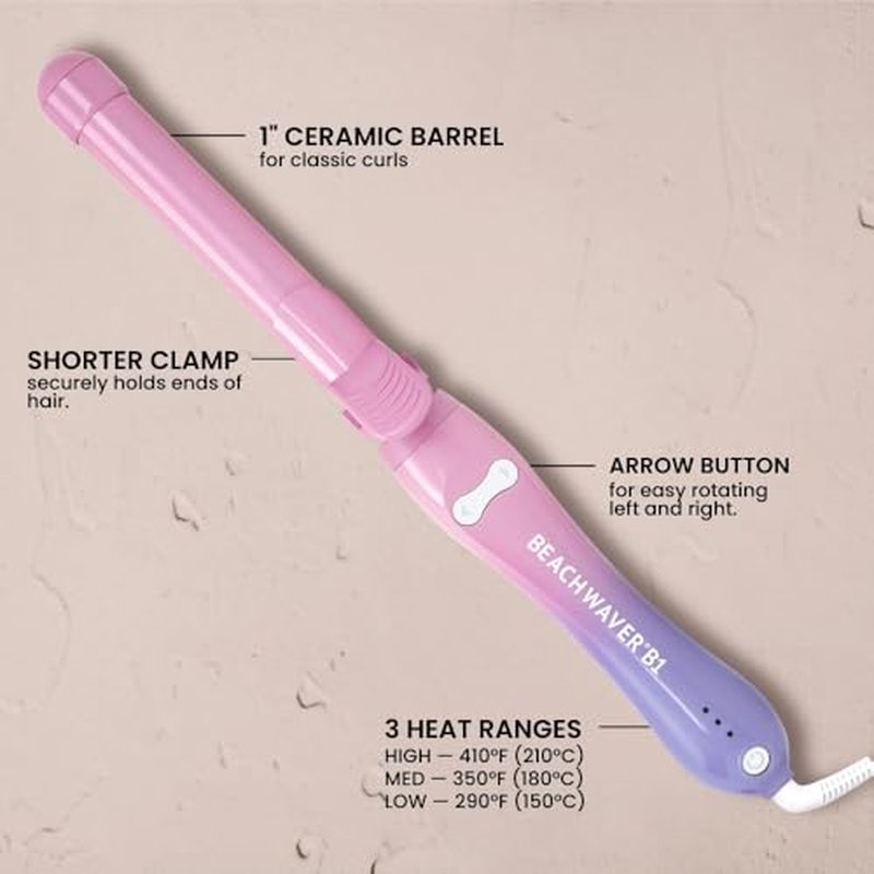 Beachwaver B1 Rotating Curling Iron - Automatic 1 Inch Ceramic - Easy-to-Use Spinning Wand for Long-Lasting Waves - Auto-Shut Off and Dual Voltage (BW160)