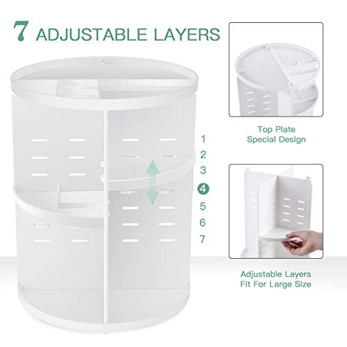 360 Rotating Makeup Organizer,DIY Adjustable Spinning Holder,Foldable Cosmetic Storage Display box,Large Capacity Make up Caddy Shelf,Fits Countertop Vanity and Bathroom (WHITE)