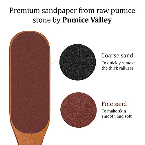 Pumice Stone Foot File - Wooden Pedicure Feet Scrubber with Handle for Callus, Dry, and Dead Skin Removal - Heel Scraper for Feet, Hands, and Body - Foot Filer for Use in Shower