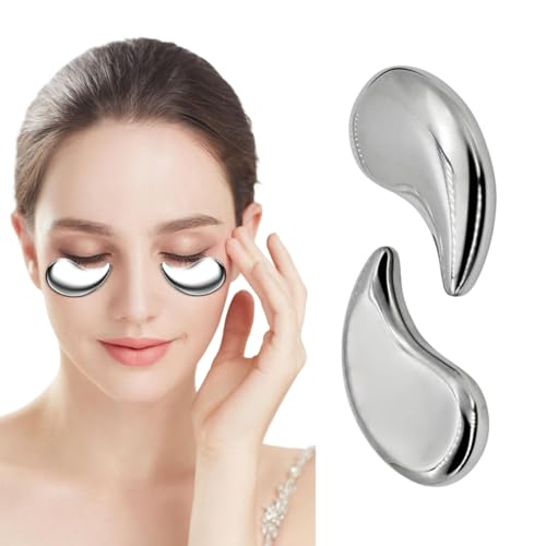 Mini Cooling Eye Pad for Puffy Eyes - Unbreakable Stainless Steel Eye Mask for Anti-Aging, Wrinkles and Puffiness Relief - Hot or Cold Therapy - Suitable for All Ages (Silver)