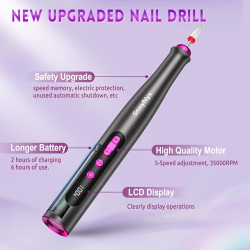 Electric Nail Drill Professional, 35000RPM Cordless Acrylic Nail Kit for Nail Polish Remover, Electric Nail File Buffer Grinder, Nail Filer Electric Manicure and Pedicure kit (Matte Gray)