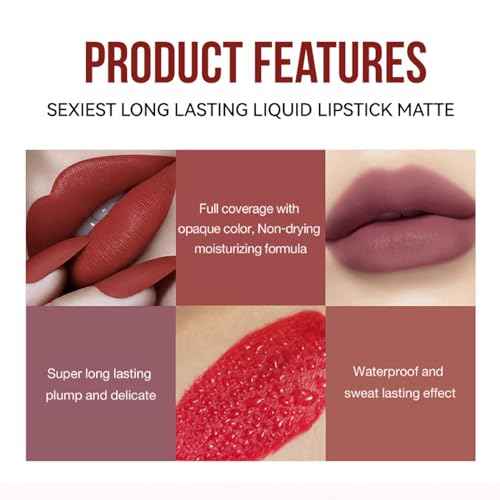 Matte Liquid Lipstick Makeup Set, 3Pcs Long Lasting Smudge Proof Lip Gloss Set, High Pigmented Velvety Nude Red Lip Stain Lip Makeup Gift Sets for Girls and Women