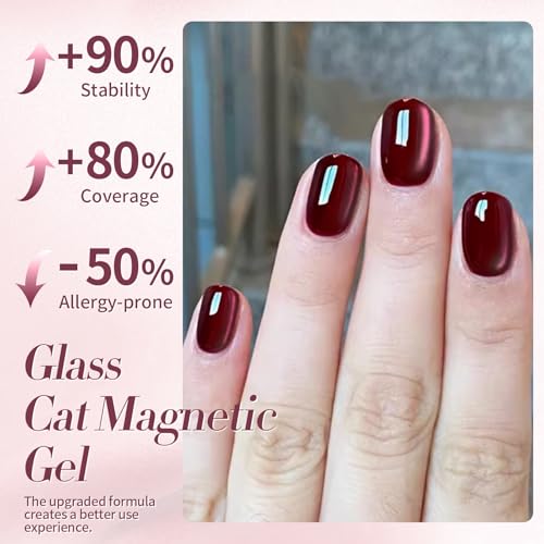 Born Pretty Cat Magnetic Eye Gel Nail Polish,Red Wine Jelly Glass Magnetic Gel Polish Glitter Soak Off Nail Art Salon Manicure Home Gift 15ml