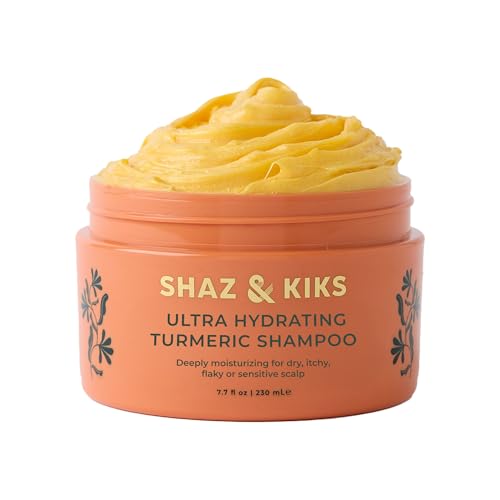 SHAZ & KIKS Ultra Hydrating Turmeric Shampoo | Deeply Moisturizing for Dry, Itchy, Flaky or Sensitive Scalp | Ayurvedic Turmeric & Kokum Butter | Natural, Vegan, Sulfate-Free, Color-Safe | 230ml