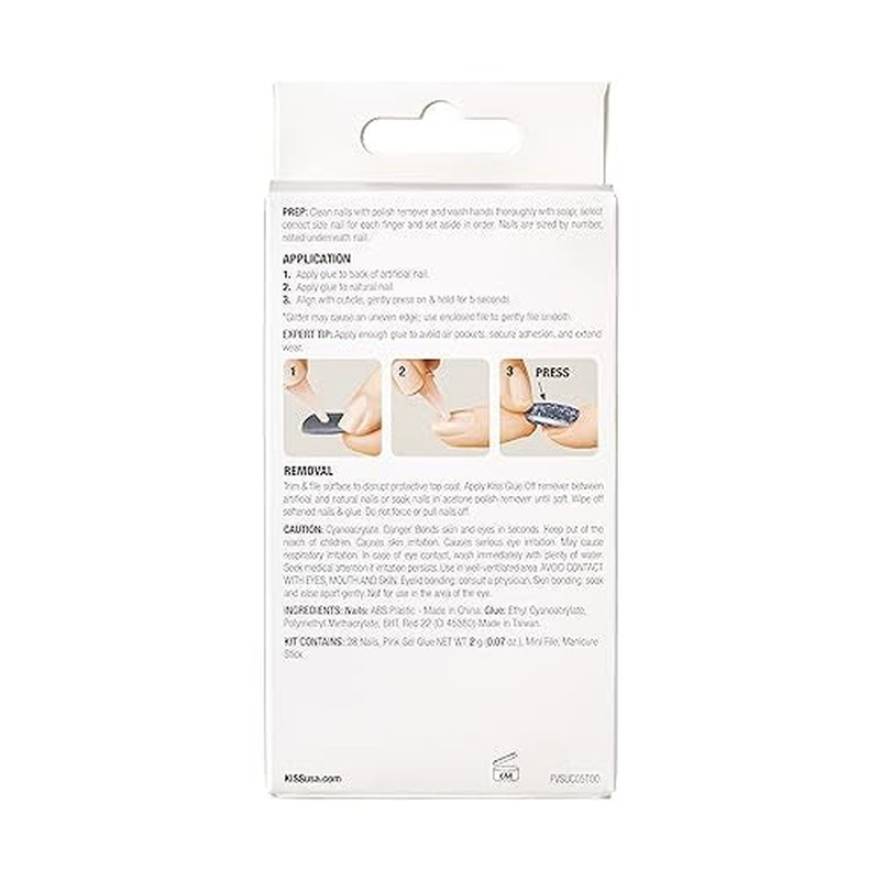 KISS Voguish Fantasy, Press On Nails, Nail glue included, 'Glam and Glow', White, Short Size, Squoval Shape, Includes 28 Nails, 2g glue, 1 Manicure Stick, 1 Mini File