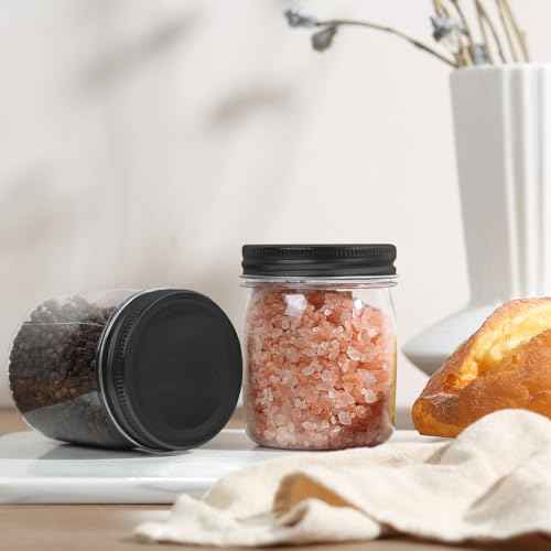 novelinks 8 oz Clear Plastic Jars with Screw-On Lids - BPA-Free Refillable Storage Containers for Slime, Spices, Crafts, Kitchen & Home Organization (24 Pack,Black)
