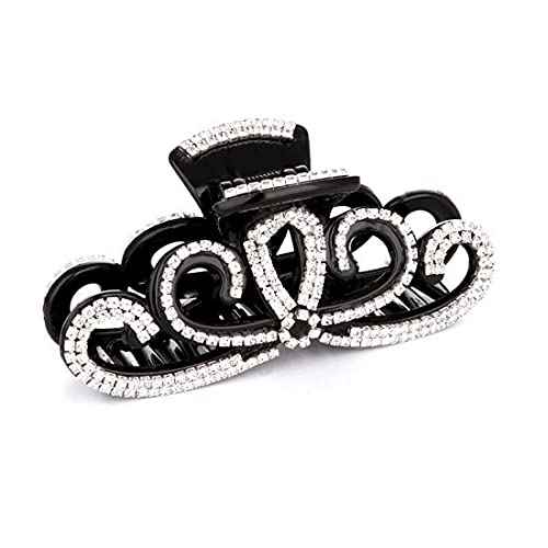 Yusier Lotus Rhinestone Hair Clip for Women - Thick Hair Big Grab Claw Clip with Diamond Crystal for Prom (Black)
