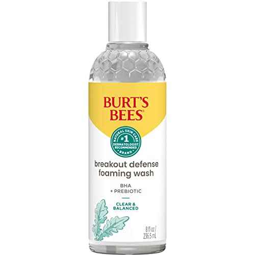 Burt's Bees Foaming Face Wash, BHA Breakout Defense Cleanser for All Skin Types, Washes Away Impurities & Excess Facial Oil, With a Prebiotic, 8 Oz. (Pack of 2)