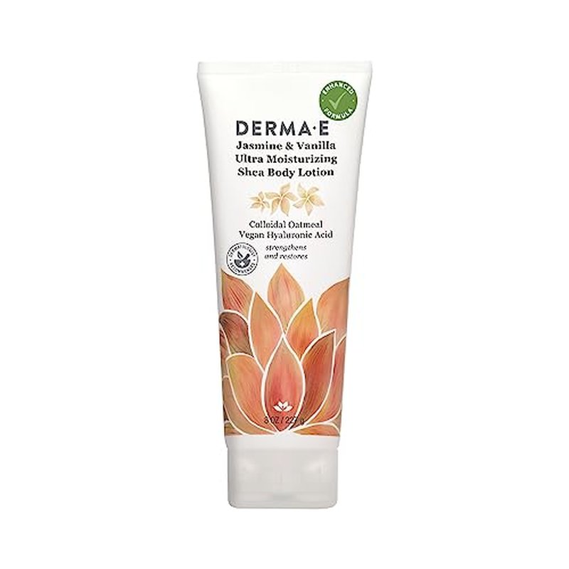 Derma E Jasmine and Vanilla Ultra Moisturizing Shea Body Lotion ? Vegan Hyaluronic Acid and Vitamin E Moisturizer for Dry Skin ? Cruelty Free Moisturizing Cream, 8 oz