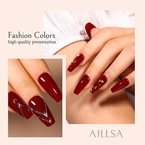 AILLSA Dip Powder Wine Red for Valentine's Day, Red Dip Powder Nail 1 Oz Burgundy Nail Dipping Powder French Nail Art for Starter Manicure Salon DIY at Home, Fall Winter Dip Powder Colors for Women