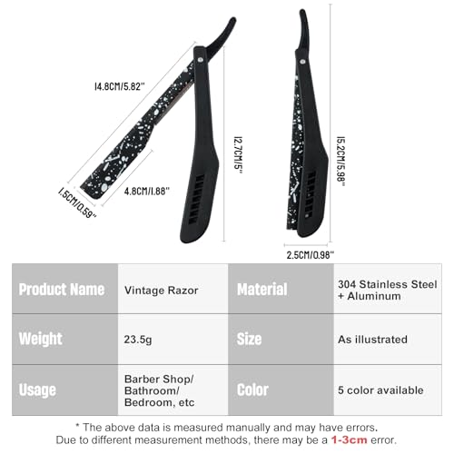 Slide Out Razor for Men, Professional Classic Barber Straight Edge Razor with 10 Single Edge Blades, Manual Shaver Salon Quality Razor for Close Shaving (Green)