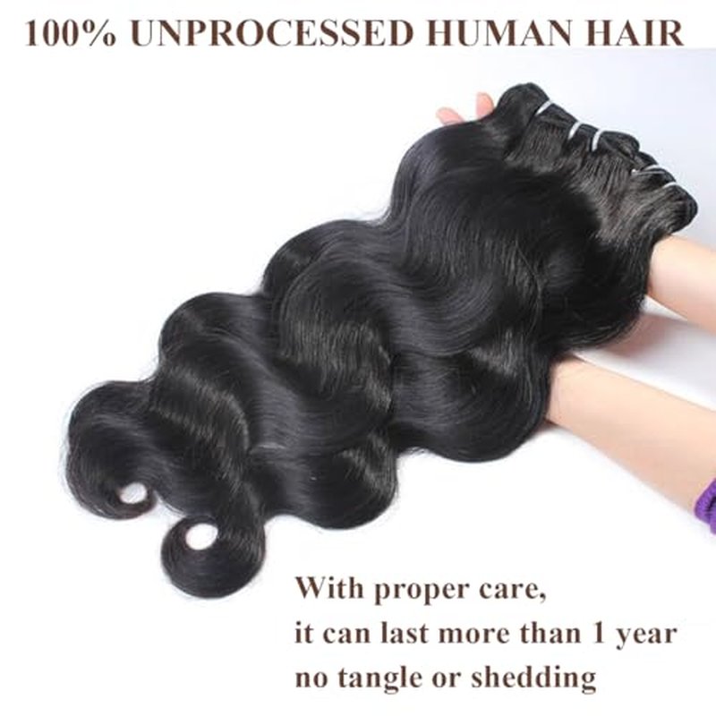 Glossy Human Hair Bundles Body Wave Bundles Human Hair 20 22 24 Inch 12A Grade 100% Unprocessed Brazilian Virgin Hair 3 Bundle Human Hair Extensions for Black Women Natural Color