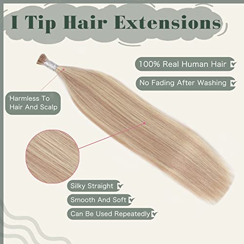 Sixstarhair I Tip Hair Extensions Human Hair 18 Inch Itip Human Hair Extensions Dirty Blonde with Bleach Blonde Highlights Color 18/613 Cold Fusion Extensions Professional Keratin Hair Extensions 50g