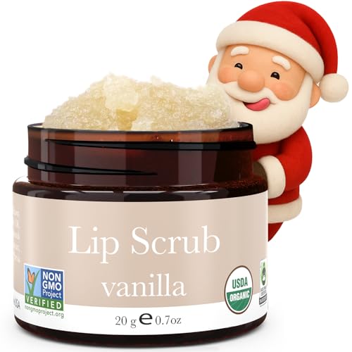 USDA Organic Lip Scrub Vanilla - USA Made with Natural Ingredients, Stocking Stuffers for Mom & Wife, Sugar Scrubber Exfoliator for Dry Lips, Small Stocking Stuffers for Women & Teenage Girls