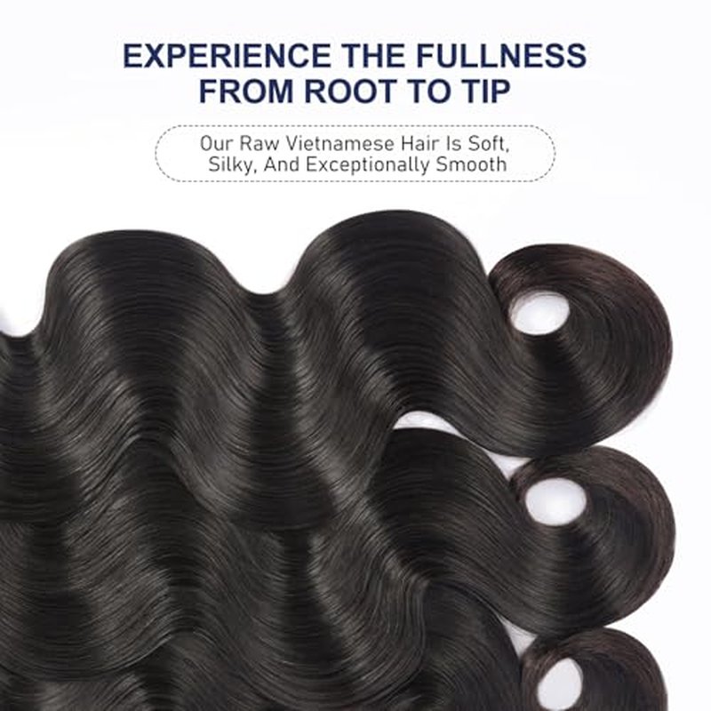Raw Bundles Human Hair Body Wave, Bleachable & Dyeable, No Shedding, No Tangles, 15A Raw Vietnamese Hair Bundles, 18 Inch, 3X Longer Lifespan