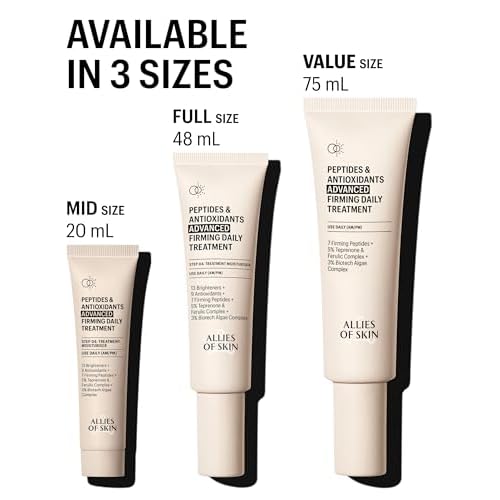 Allies of Skin Peptides & Antioxidants Advanced Firming Daily Treatment with 13 Brighteners, 9 Antioxidants, 7 Firming Peptides, 5% Teprenone & Ferulic Complex and 3% Biotech Algae Complex 20ml/0.67oz