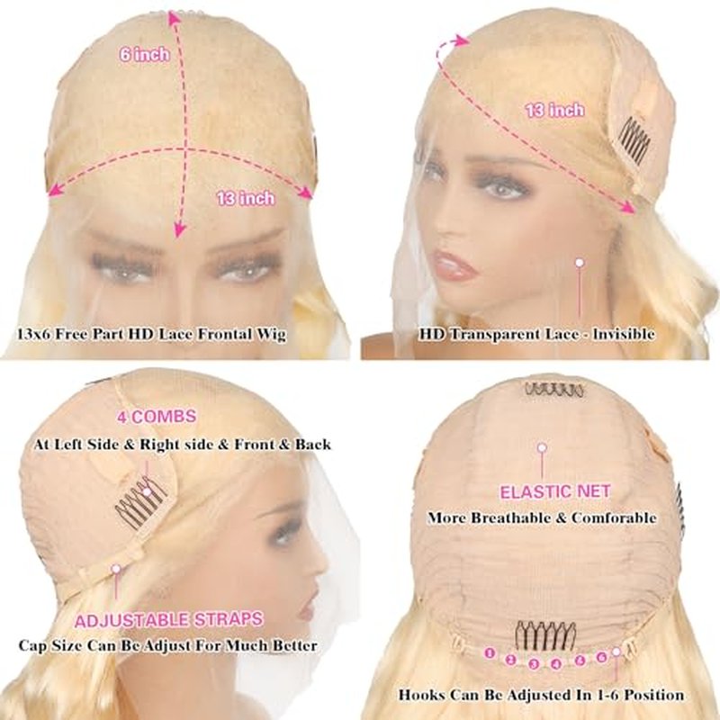 26 Inch 613 Lace Front Wigs Human Hair 200 Density 13x6 HD Transparent Lace Full & Thick Body Wave 613 Blonde Wig Glueless Pre Plucked with Baby Hair
