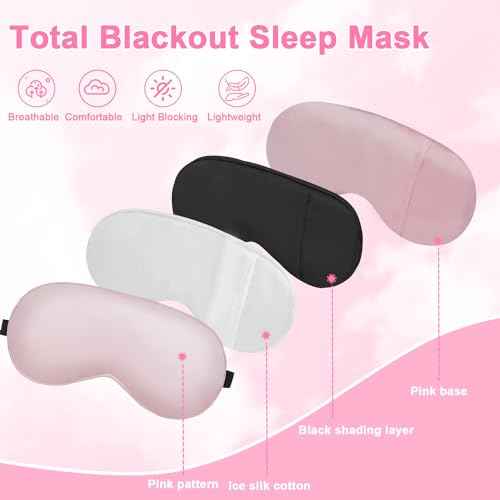 Sleep mask w/Cooling Gel Eye Mask, 2Packs Heated Eye Mask for Sleeping, Reusable Ice Silk Blackout Eye Cover Sleeping Mask for Travel, Home, Office, Yoga, Stocking Stuffers (Black+Pink)