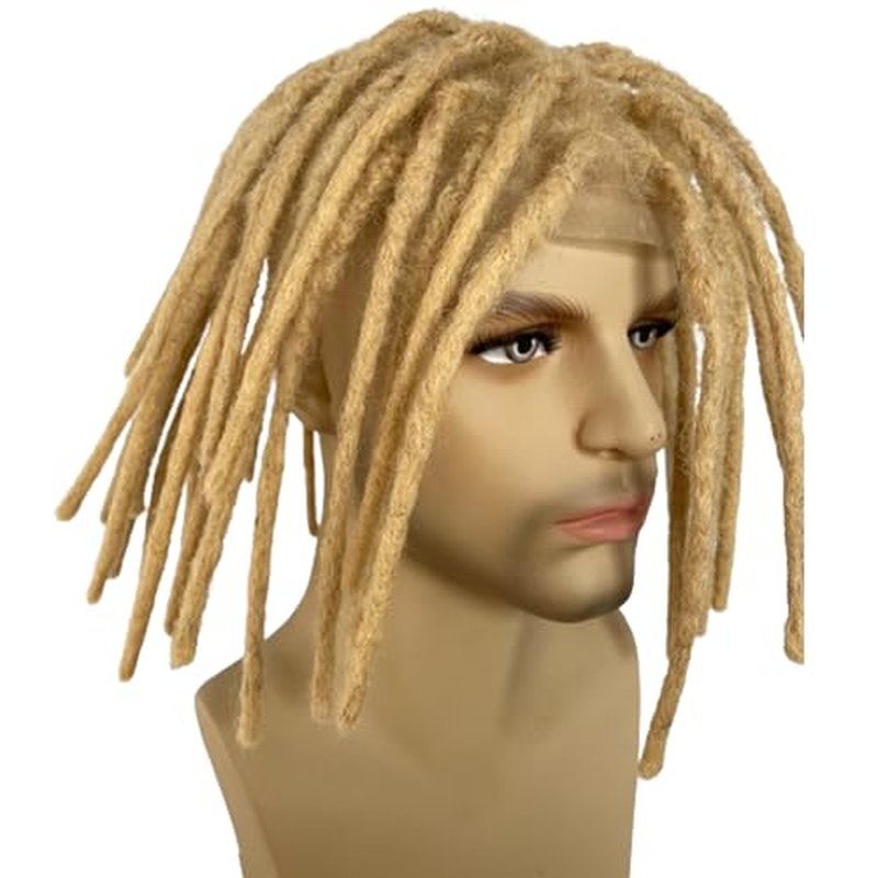 8inch Transparent Full Lace Base Afro Dreadlock Extensions Toupee For Men and Women, 0.6cm Loc Extensions Human Hair Dreadlock 10x8inch #613 Blonde Color