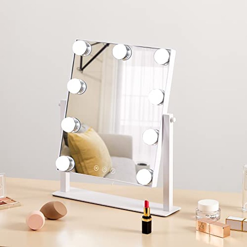 HIEEY Hollywood Vanity Mirror with Lights, Makeup 9 Dimmable Bulbs Three Color Lighting Modes, and 5X Magnification Mirror, Smart Touch Control, 360¡ÆRotation (White)