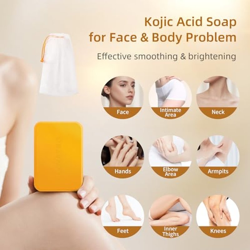 Kojic Acid Turmeric Soap Bar Dark Spots for Face & Body, Deep Cleansing, Gentle Soap Sensitive Skin Formula, All Skin Types