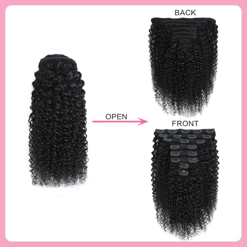 Kinky Curly Clip in Hair Extensions for Women 3C 4A Kinky Curly Clip ins 8pcs 120g/set 10A Brazilian Virgin Human Hair Curly Hair Extensions Natural Black 18 Inch