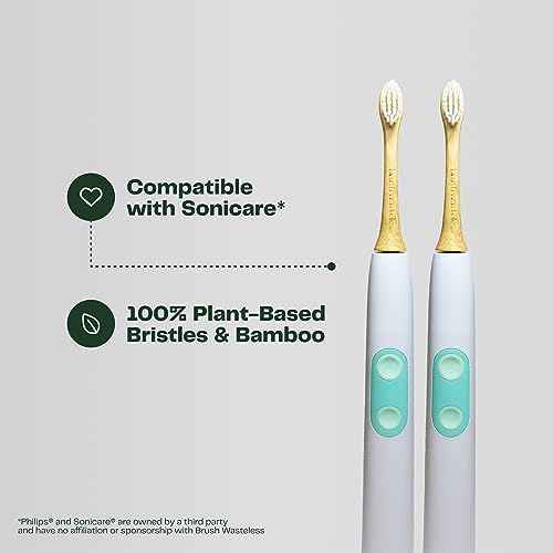 Brush Wasteless Bamboo Electric Toothbrush Heads (4-Pack) | Philips Sonicare Compatible, Soft Bristles, Eco-Friendly