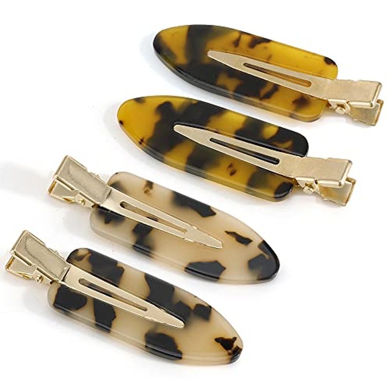 Canitor No Bend Hair Clips - Women's Resin Flat Tortoise Shell Clips for Hairstyling, Makeup, and Salon (4Pcs)