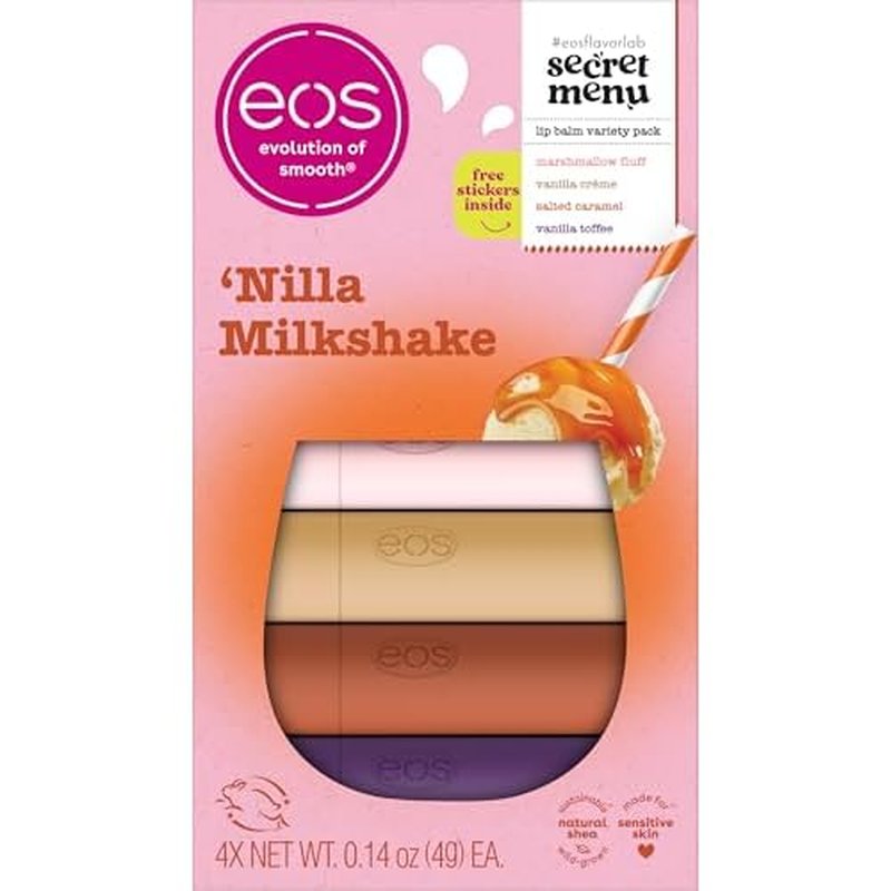 eos Flavor Lab Secret Menu Lip Balm Gift Set - 'Nilla Milkshake, Limited-Edition, Moisturizing, Hydrating, Dry Lips, Variety Pack, 0.14 oz, 4-Pack